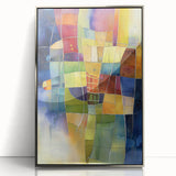 Framed acrylic artwork showcasing a modern abstract geometric design in silver hues, perfect for contemporary home decor. The striking visual adds elegance and sophistication to any space.