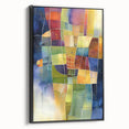 Framed abstract geometric canvas artwork with a black side view, showcasing intricate patterns in neutral tones, ideal for modern home decor.