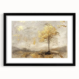 Abstract landscape wall art framed in black with a mat, showcasing vibrant colors and fluid shapes, perfect for modern home decor and accent walls.