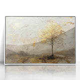 Framed acrylic wall art displaying an abstract landscape design with soft blue and gray tones, set against a white background, perfect for modern home decor.