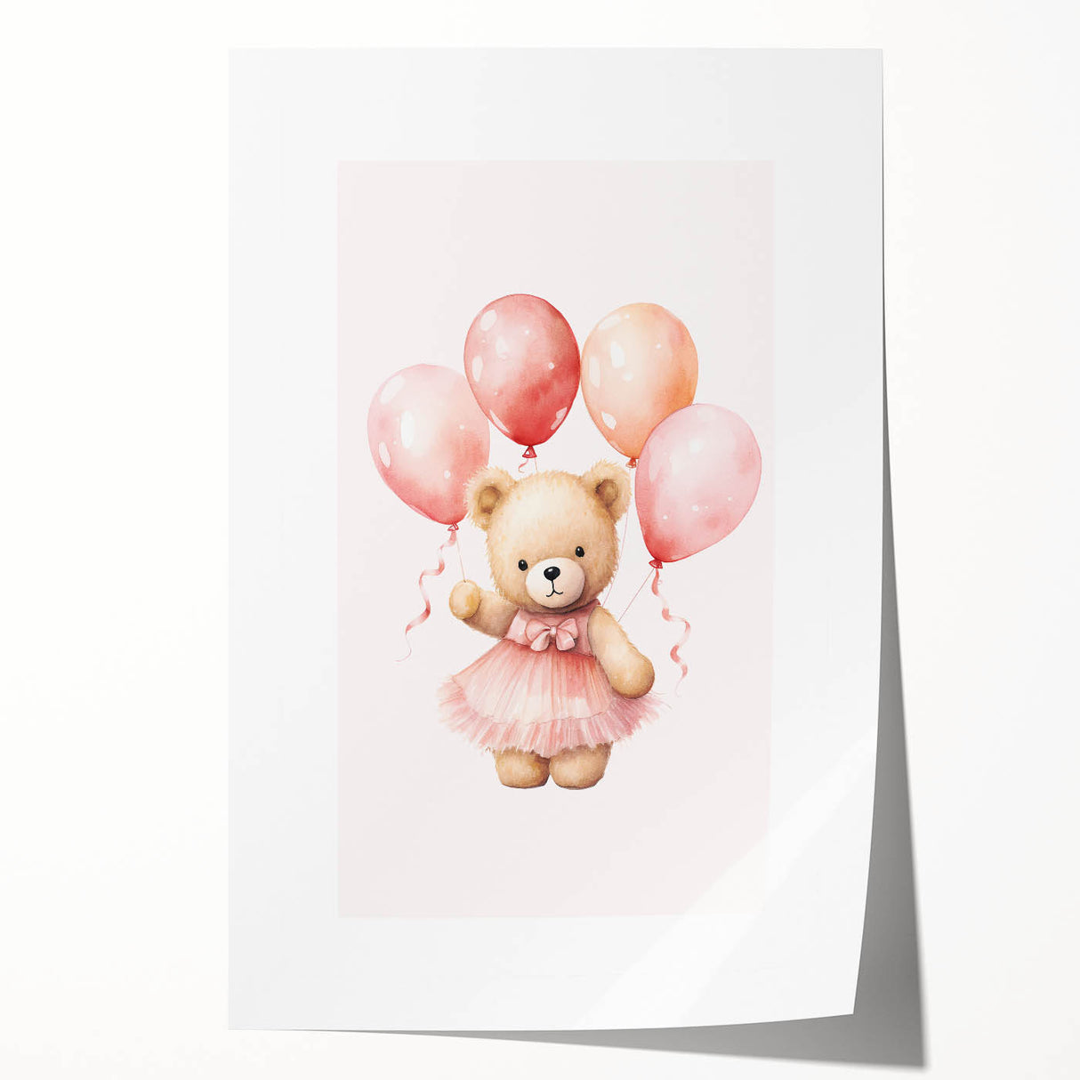 Ballerina Teddy with Balloons Print - Girls Bedroom Wall Art