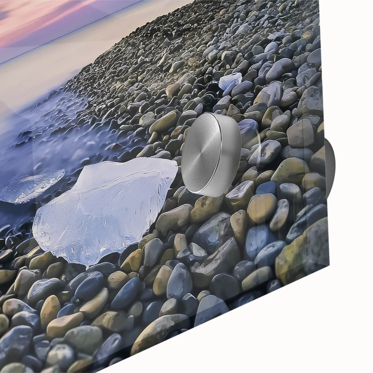 Close-up view of a vibrant acrylic landscape artwork depicting serene beaches, showcasing intricate details and vivid colors, perfect for home decor. This piece captures the essence of coastal tranquility, ideal for beach lovers and art enthusiasts.