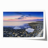 Stunning landscape print of serene beaches, showcasing soft pastel colors and gentle waves, rolled and ready for display in a protective tube. Perfect for coastal decor.