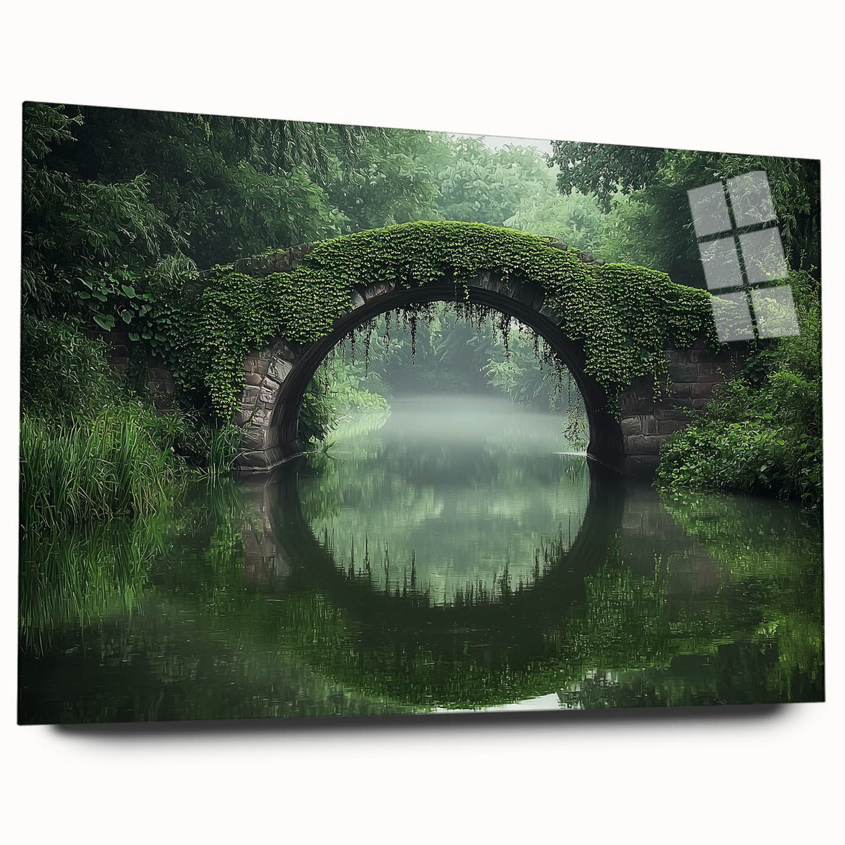Acrylic glass landscape bridge design showcasing a modern architectural structure in vibrant colors, viewed from the side without pins, perfect for contemporary decor.