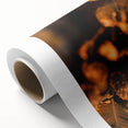 Art deco poster featuring autumnal trees in warm orange and yellow tones on rolled canvas.