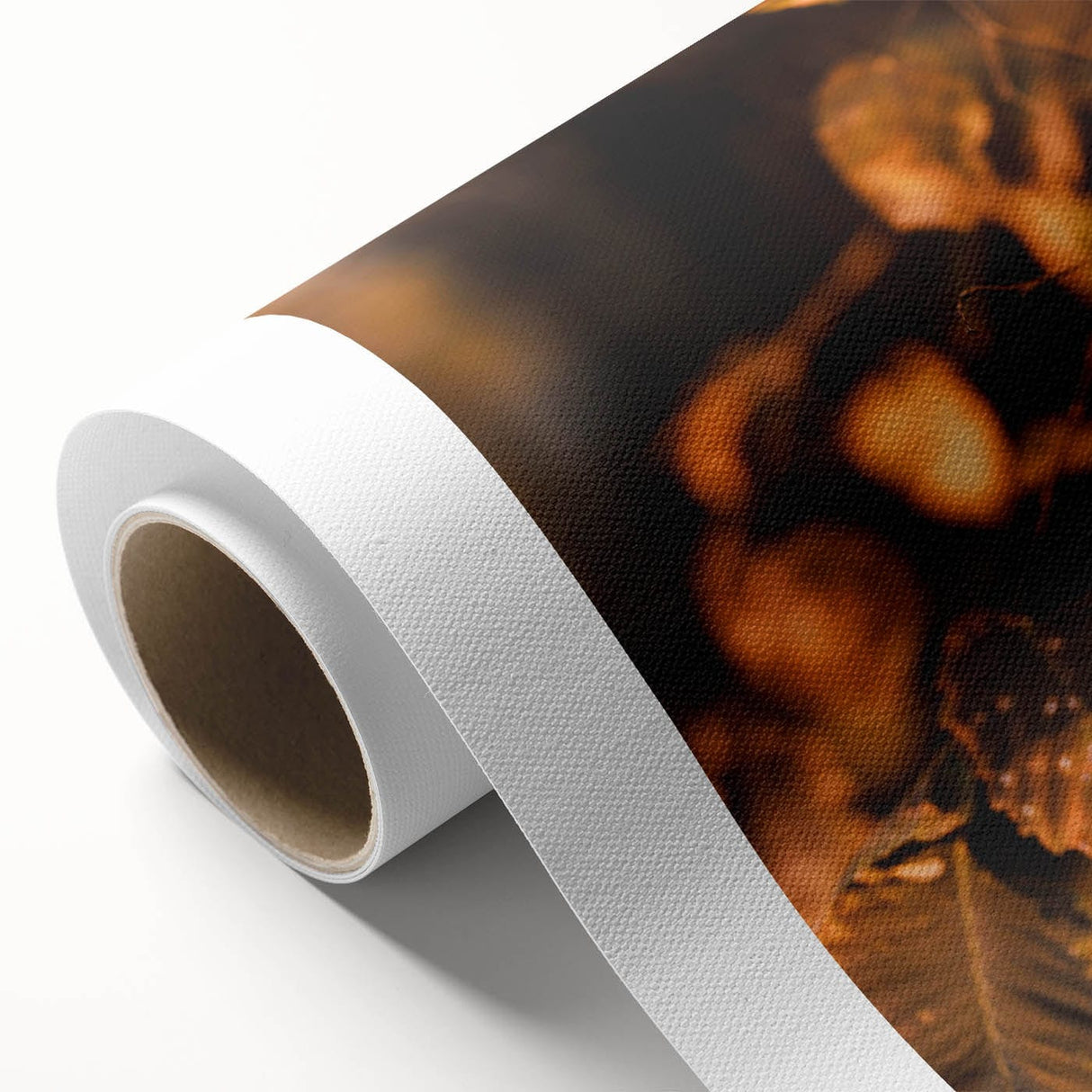 Art deco poster featuring autumnal trees in warm orange and yellow tones on rolled canvas.