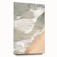 Large abstract wall art on acrylic glass featuring swirls of blue and green, suitable for bedroom or dining room decor.