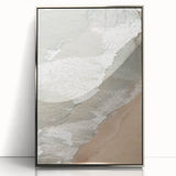 Mid-century modernist art deco poster featuring geometric shapes in pastel colors, framed in silver acrylic.