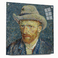 Vincent Van Gogh-inspired acrylic print featuring swirling blue and yellow tones, ideal for bedroom or dining room decor.