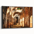 Framed canvas artwork showcasing a breathtaking landscape with a majestic castle, presented in an elegant black frame, perfect for home décor enhancement.