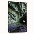 Acrylic landscape artwork showcasing a vibrant cave scene, displayed in a side view with decorative pins. Perfect for enhancing modern home decor.