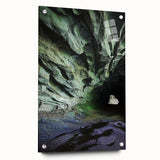 Acrylic landscape artwork showcasing a vibrant cave scene, displayed in a side view with decorative pins. Perfect for enhancing modern home decor.