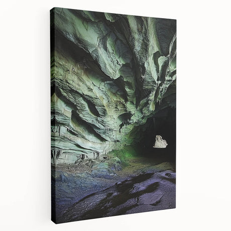 Stretched canvas artwork depicting a serene cave landscape with vibrant colors and intricate details, ideal for adding a natural touch to home decor.