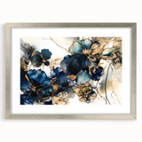 Abstract floral wall art framed in silver with a mat, showcasing vibrant colors and intricate designs, perfect for home decor or office spaces.
