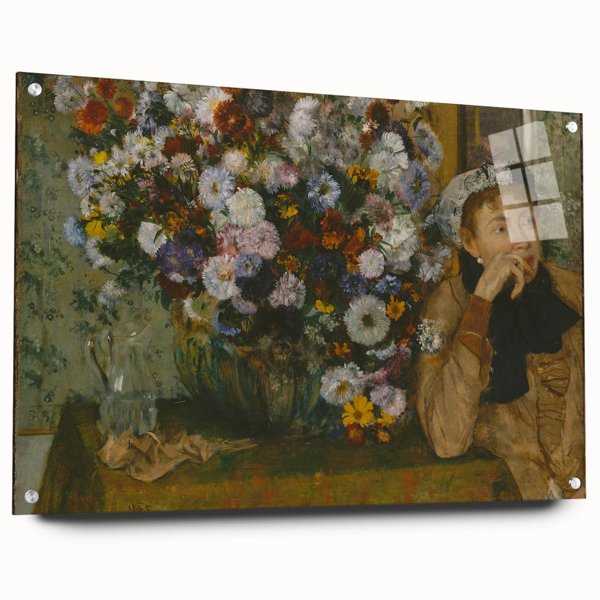 A Woman Seated Beside a Vase of Flowers by Degas: Classic Wall Art Print