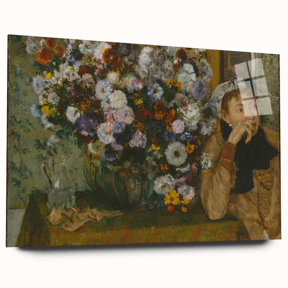 A Woman Seated Beside a Vase of Flowers by Degas: Classic Wall Art Print