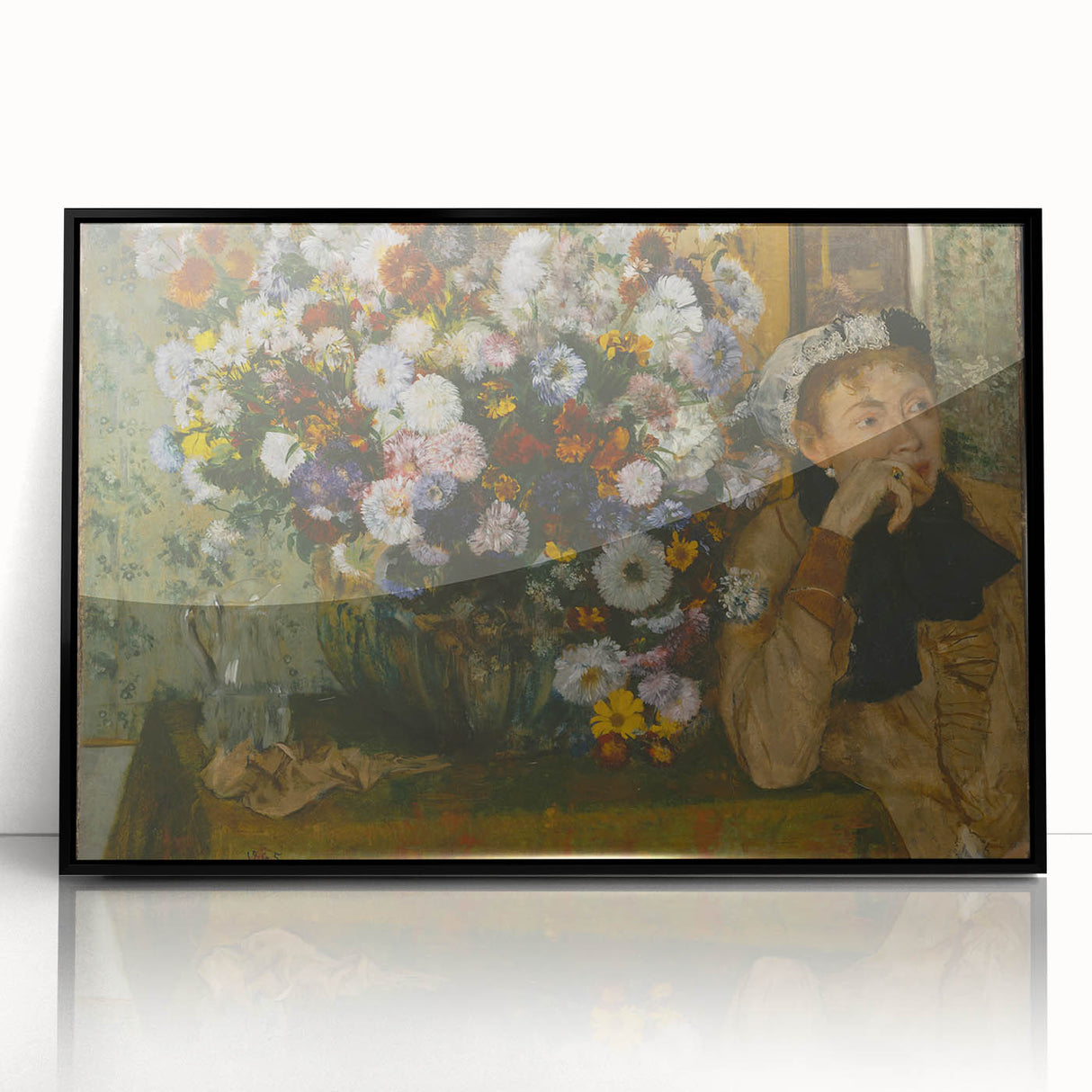 A Woman Seated Beside a Vase of Flowers by Degas: Classic Wall Art Print