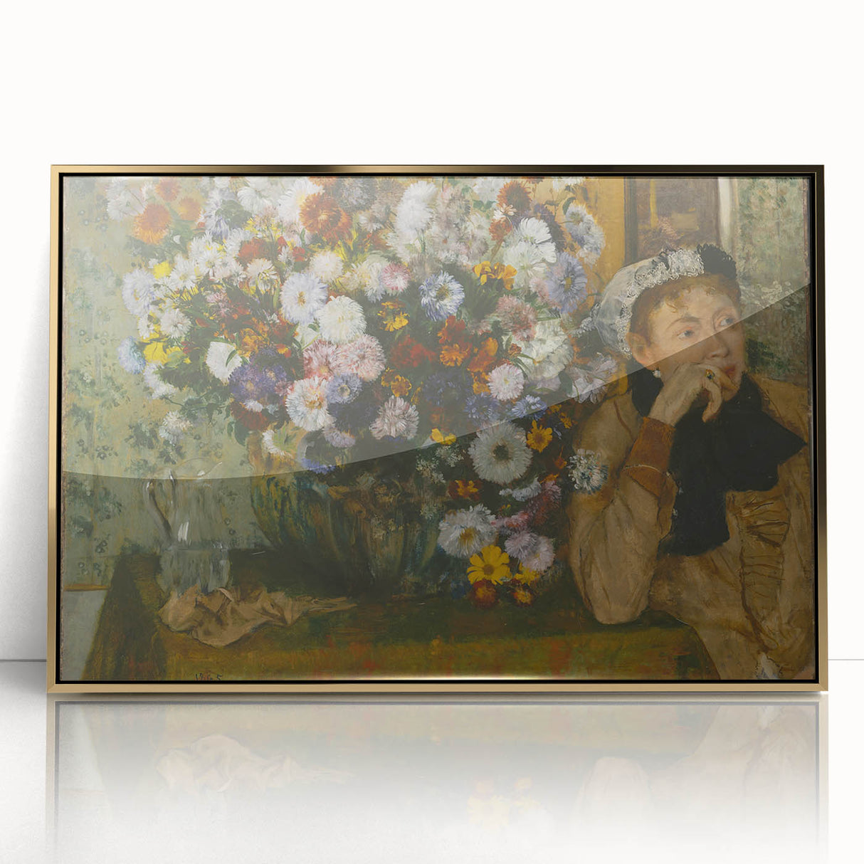 A Woman Seated Beside a Vase of Flowers by Degas: Classic Wall Art Print