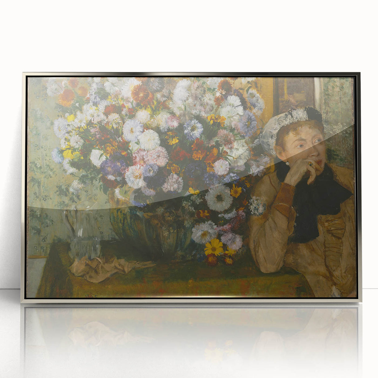 A Woman Seated Beside a Vase of Flowers by Degas: Classic Wall Art Print