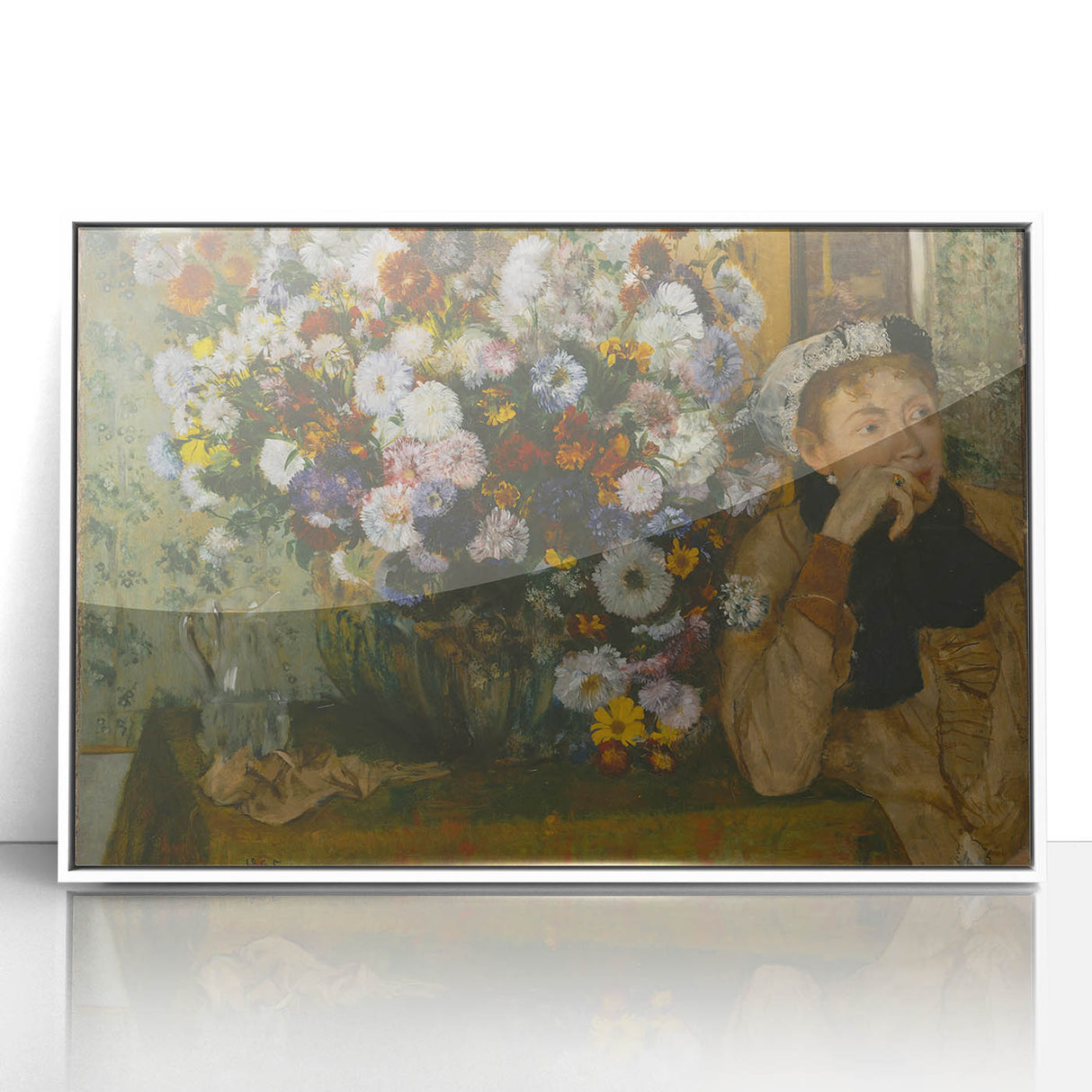 A Woman Seated Beside a Vase of Flowers by Degas: Classic Wall Art Print