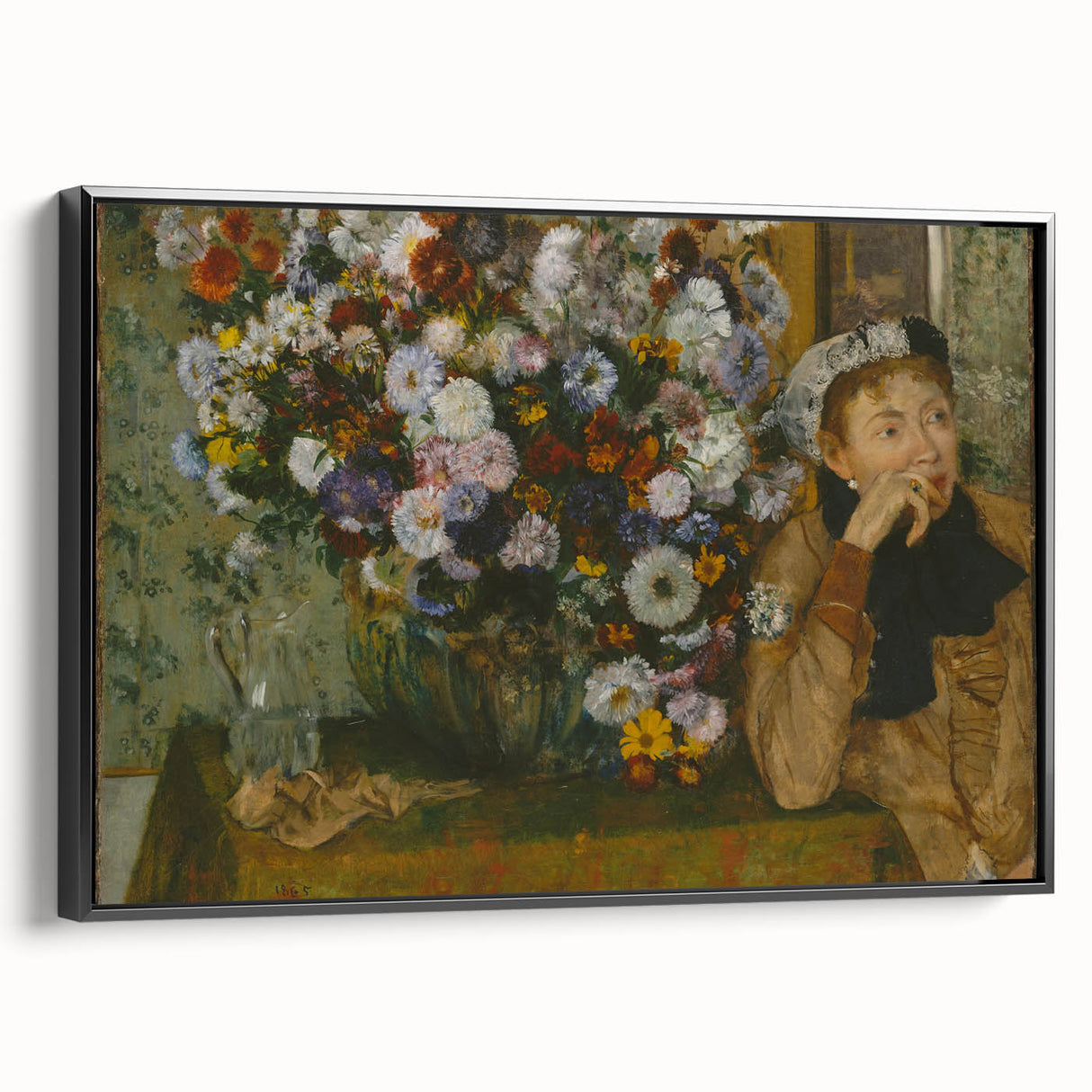 A Woman Seated Beside a Vase of Flowers by Degas: Classic Wall Art Print