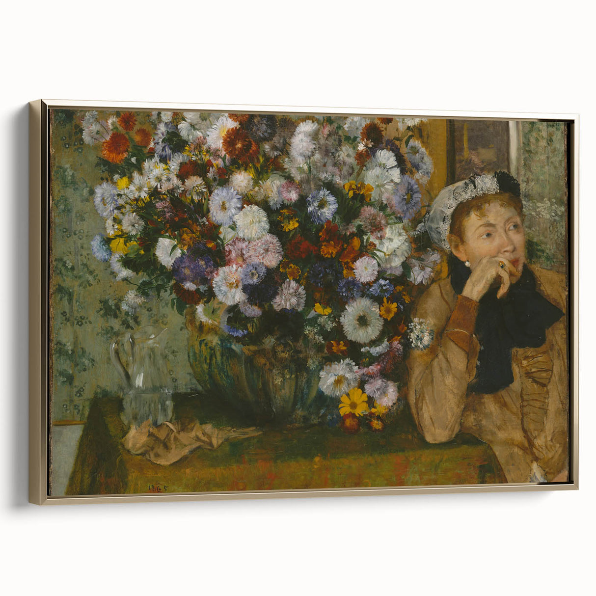 A Woman Seated Beside a Vase of Flowers by Degas: Classic Wall Art Print