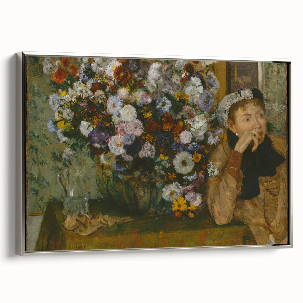 A Woman Seated Beside a Vase of Flowers by Degas: Classic Wall Art Print