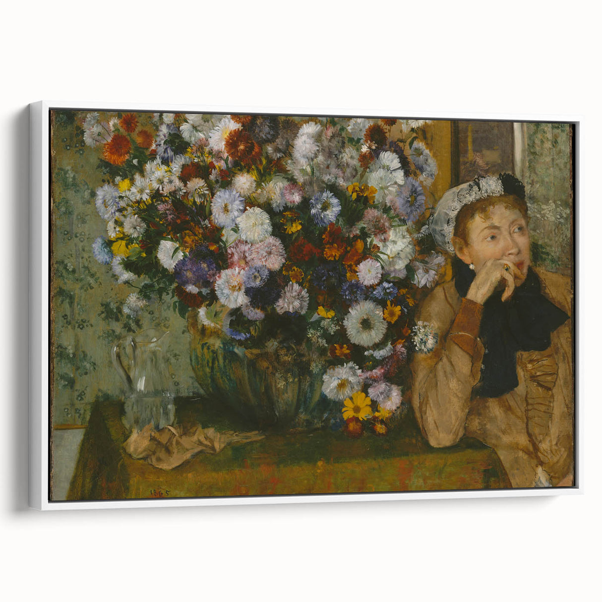 A Woman Seated Beside a Vase of Flowers by Degas: Classic Wall Art Print