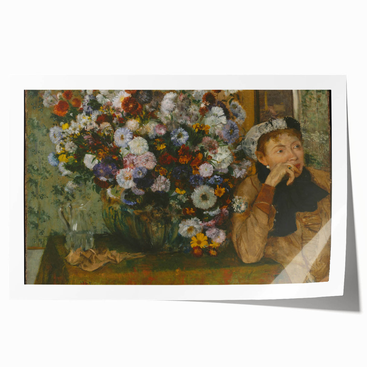 A Woman Seated Beside a Vase of Flowers by Degas: Classic Wall Art Print