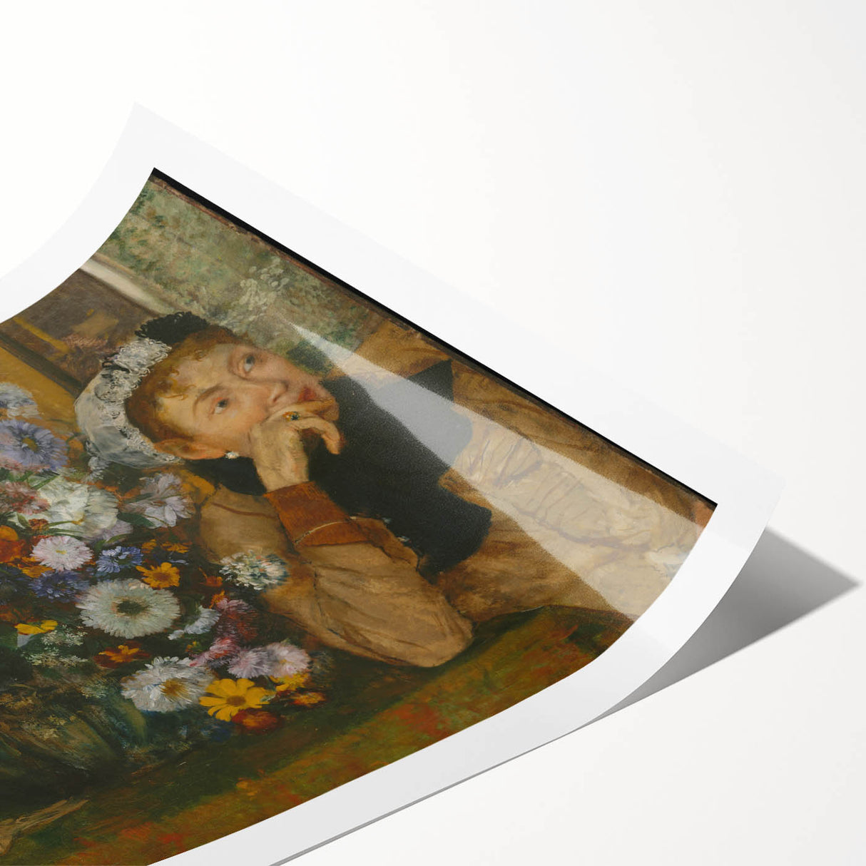 A Woman Seated Beside a Vase of Flowers by Degas: Classic Wall Art Print