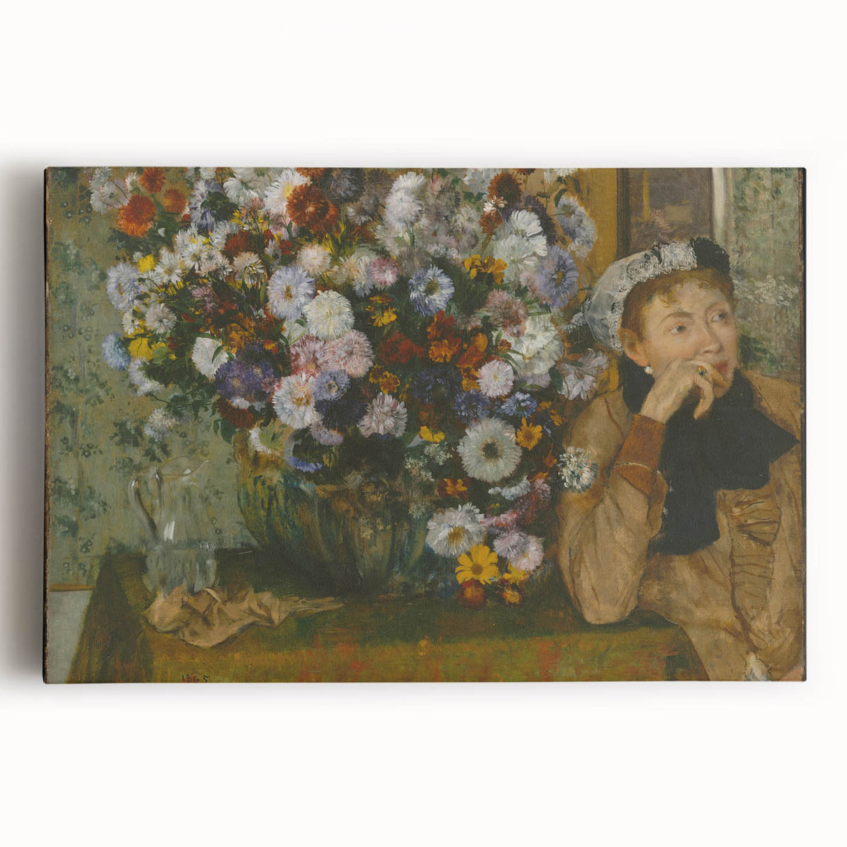 A Woman Seated Beside a Vase of Flowers by Degas: Classic Wall Art Print