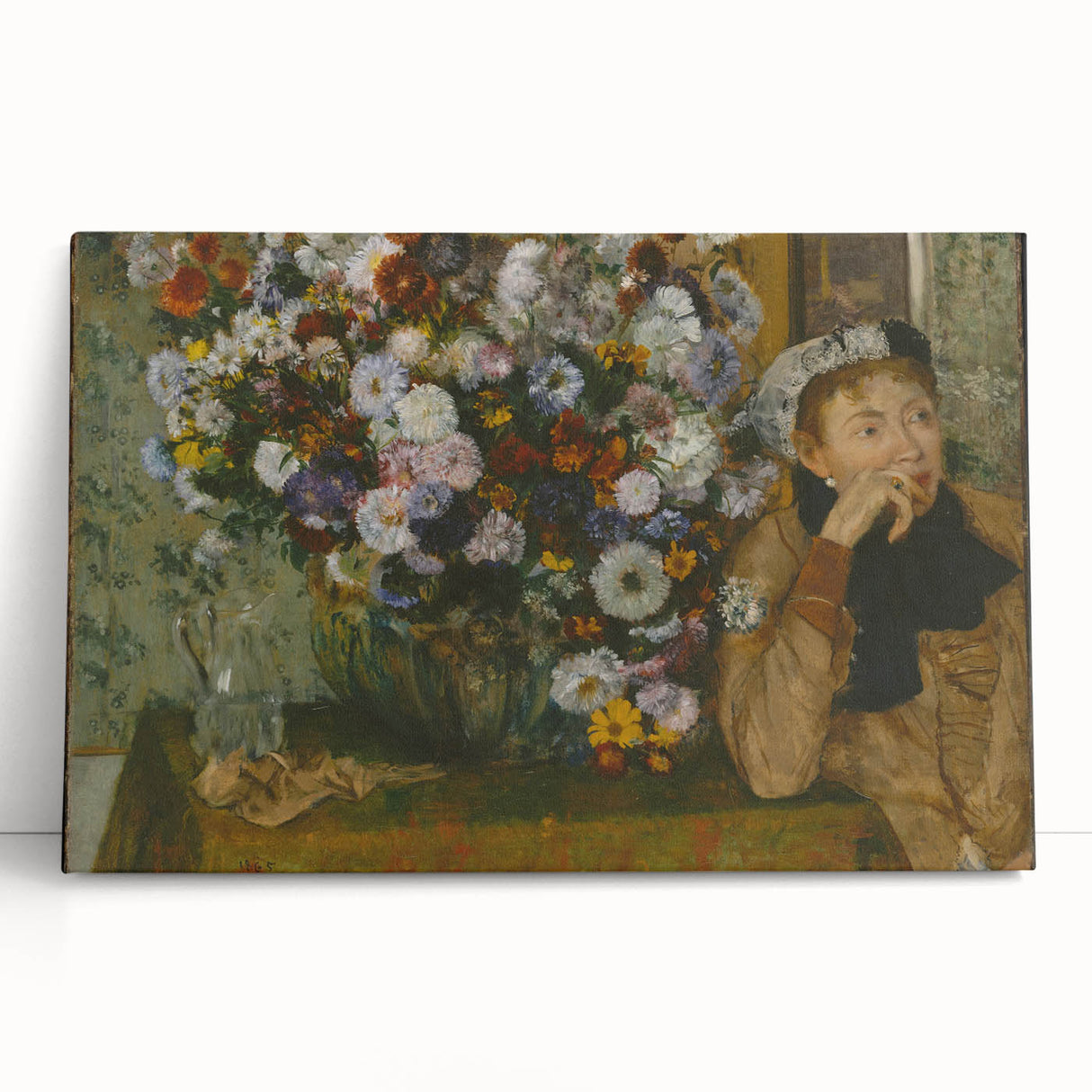 A Woman Seated Beside a Vase of Flowers by Degas: Classic Wall Art Print
