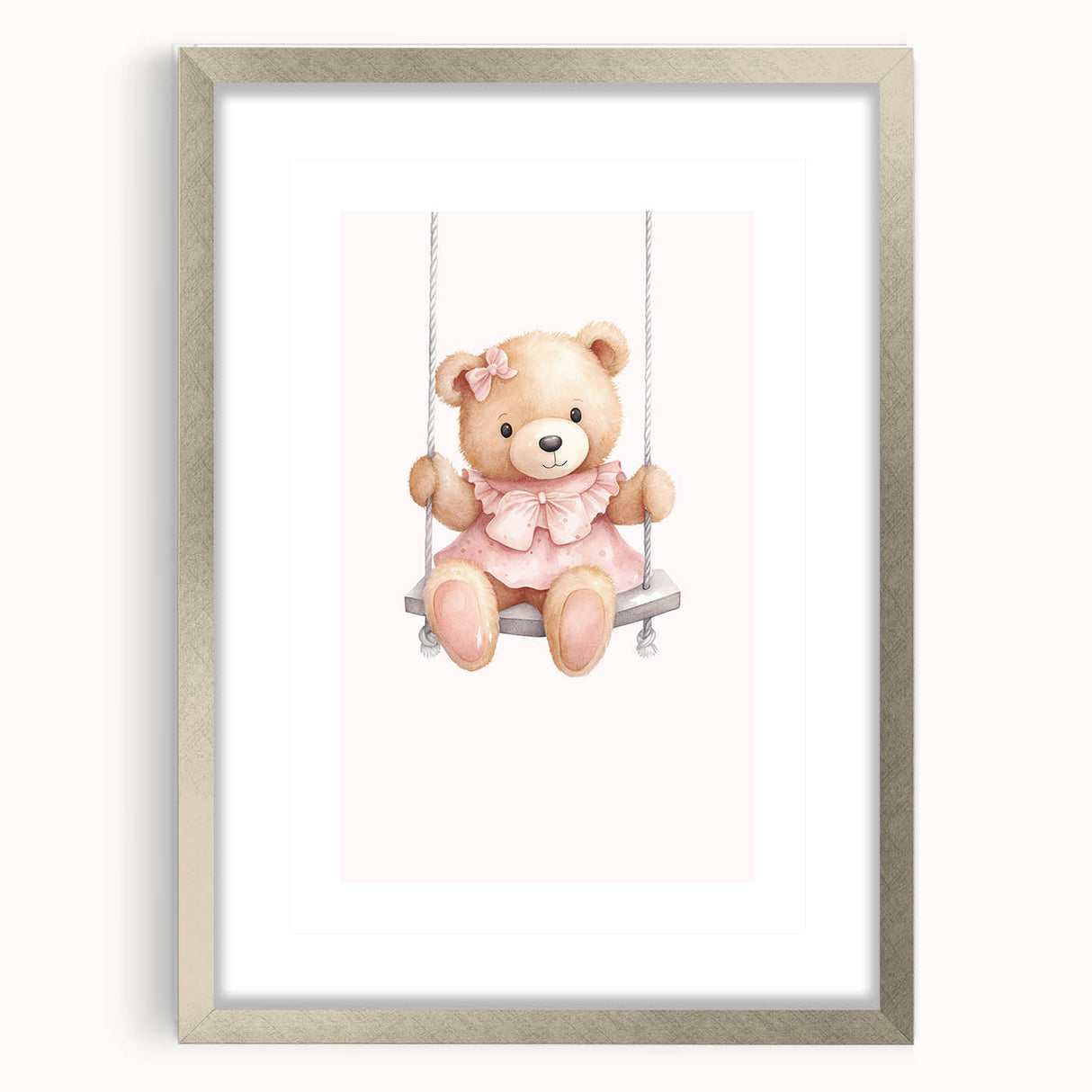 Teddy Bear on Swing Print - Girls Bedroom Nursery Wall Art