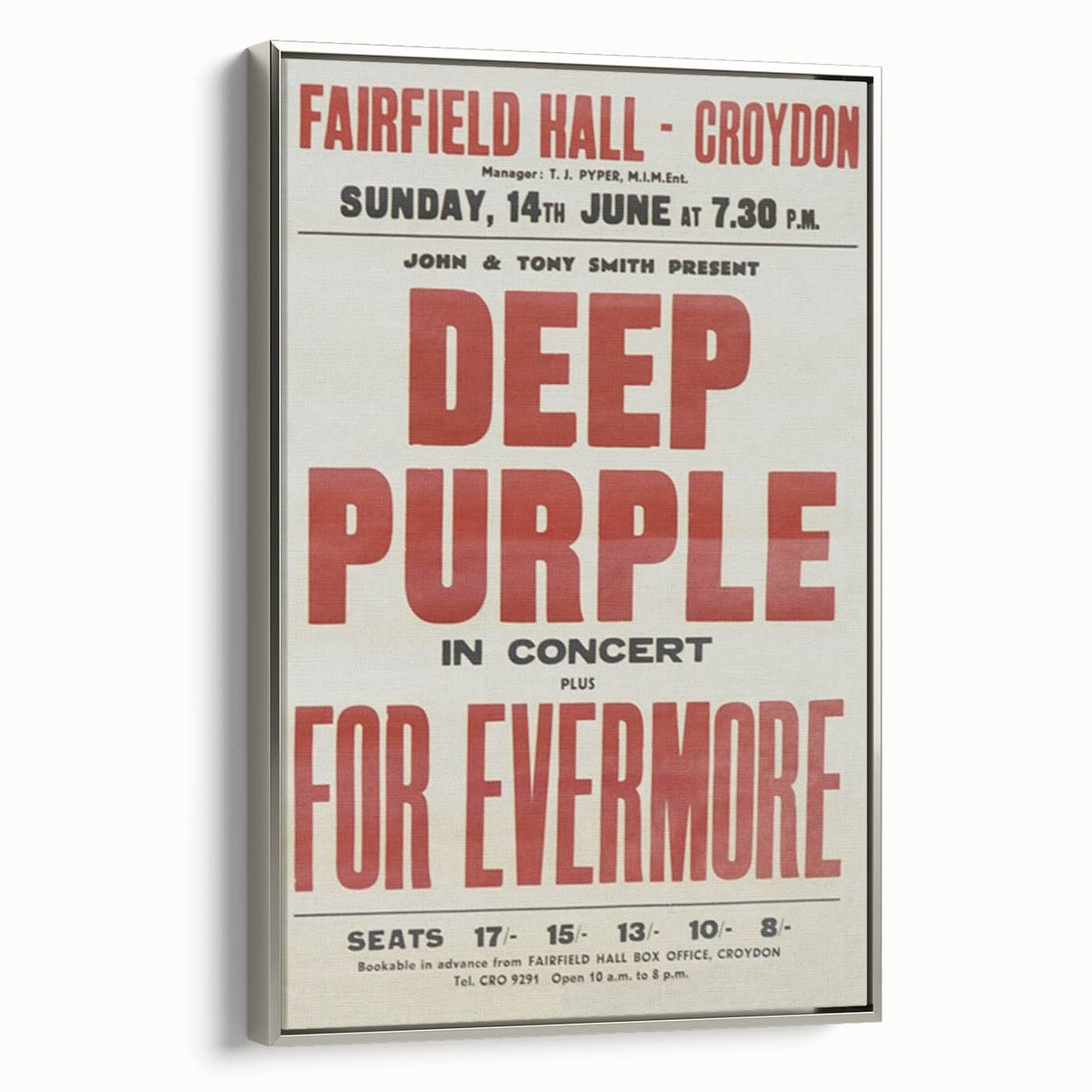 Deep Purple Concert Retro Poster - Vintage Fairfield Hall Art