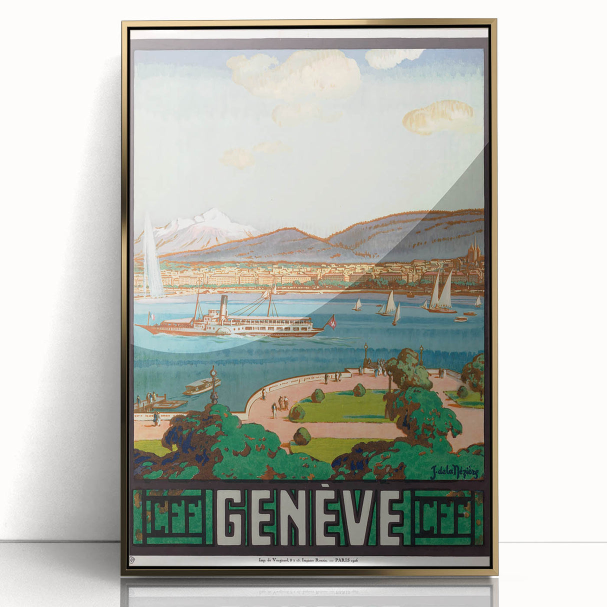 Vintage Geneva Travel Poster - Swiss Lake & Mountains Art Print