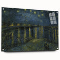 Acrylic print of a Van Gogh-inspired abstract painting with swirling blue and yellow tones, ideal for dining room art.
