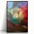 Framed acrylic artwork depicting a stunning landscape scene with intricate cave details, featuring a sleek black frame that enhances the visual appeal. Perfect for modern decor.