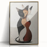 Framed abstract figurative artwork with a gold acrylic finish, showcasing dynamic shapes and vibrant colors, perfect for modern home decor.