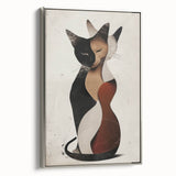 Framed abstract figurative canvas artwork with a silver frame, showcasing vibrant colors and intricate designs, perfect for modern home decor.
