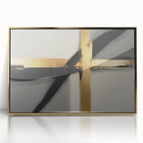 Framed acrylic wall art featuring an abstract geometric design in gold tones, perfect for modern interior decor, adding elegance and sophistication to any space.