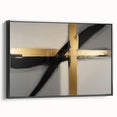 Abstract geometric framed canvas artwork showcasing a modern black design with sharp angles, adding a contemporary touch to home decor. Perfect for minimalist interiors.