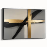 Abstract geometric framed canvas artwork showcasing a modern black design with sharp angles, adding a contemporary touch to home decor. Perfect for minimalist interiors.