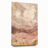 Abstract landscape wall art displayed in an acrylic glass frame, showcasing vibrant colors and a modern design, perfect for enhancing contemporary decor.