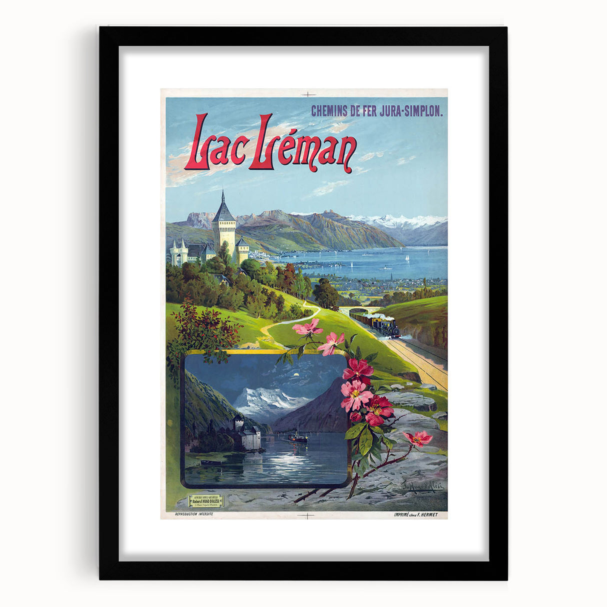 Retro Switzerland Travel Poster – Vintage Lake Geneva Scenic Art