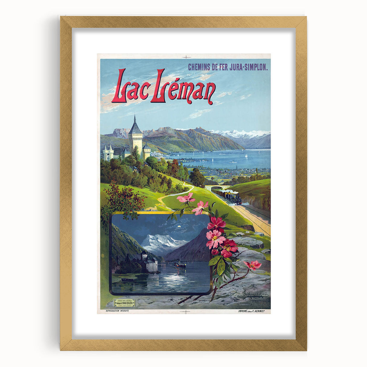 Retro Switzerland Travel Poster – Vintage Lake Geneva Scenic Art
