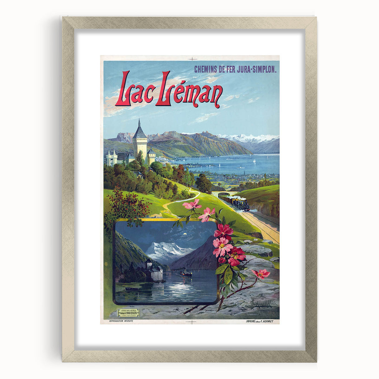 Retro Switzerland Travel Poster – Vintage Lake Geneva Scenic Art