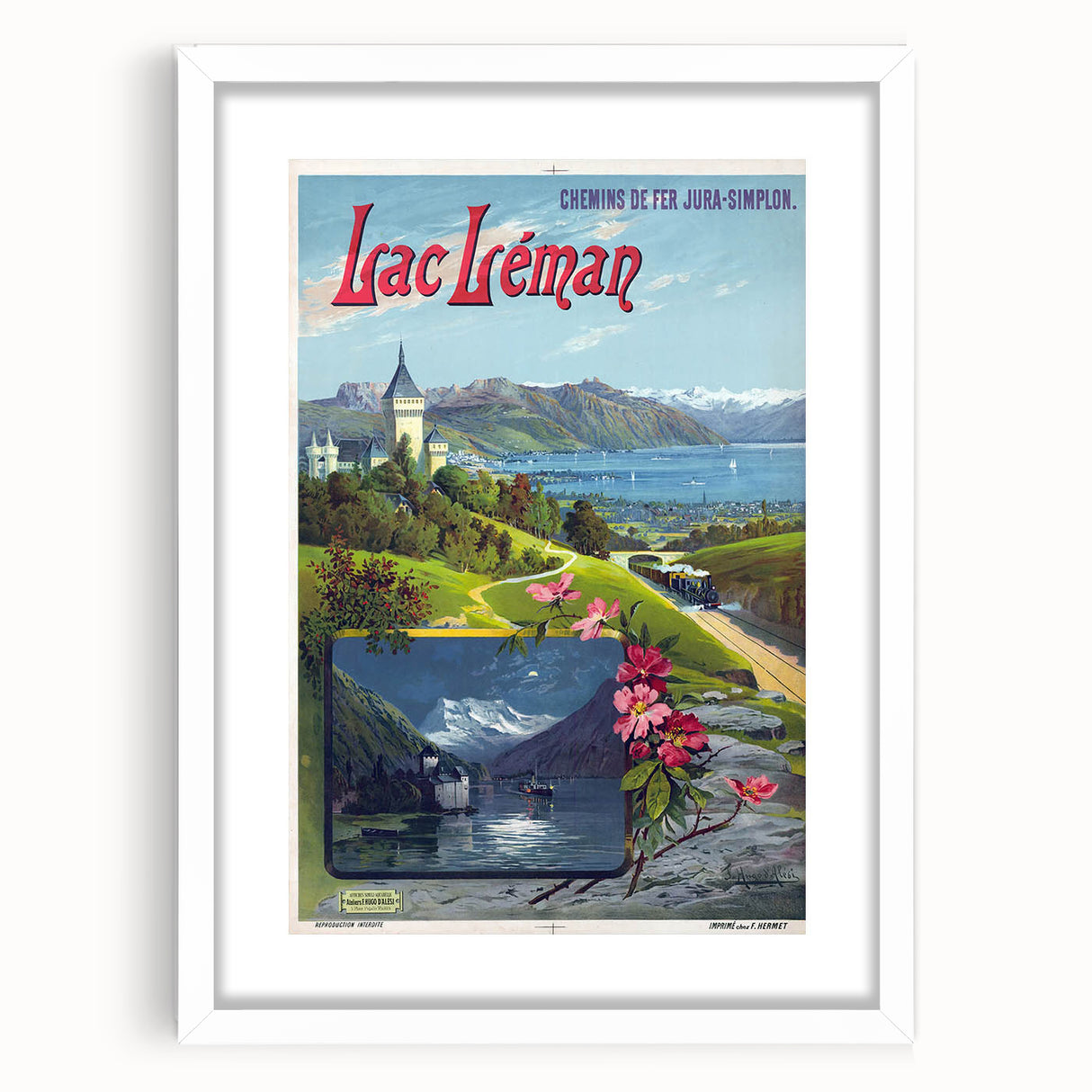 Retro Switzerland Travel Poster – Vintage Lake Geneva Scenic Art