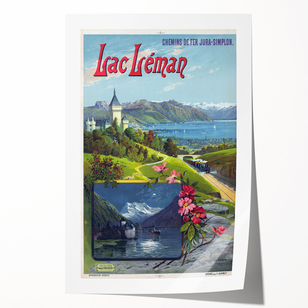 Retro Switzerland Travel Poster – Vintage Lake Geneva Scenic Art