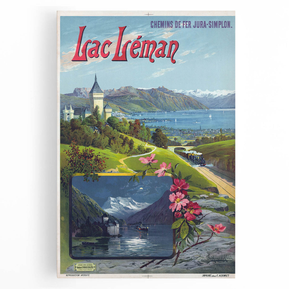 Retro Switzerland Travel Poster – Vintage Lake Geneva Scenic Art