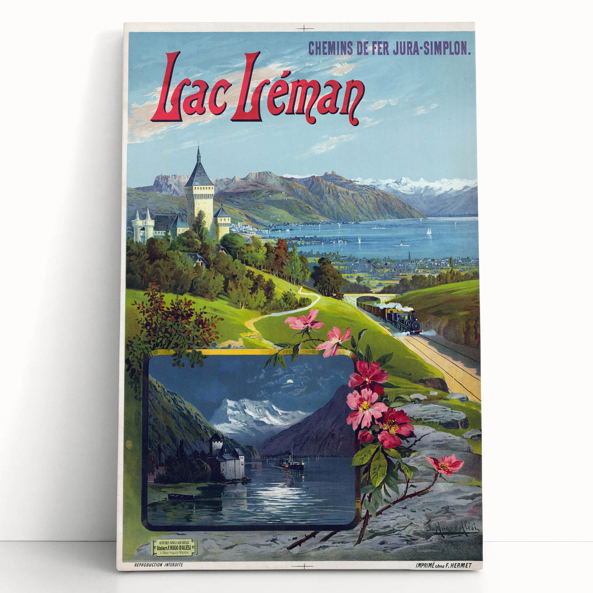 Retro Switzerland Travel Poster – Vintage Lake Geneva Scenic Art